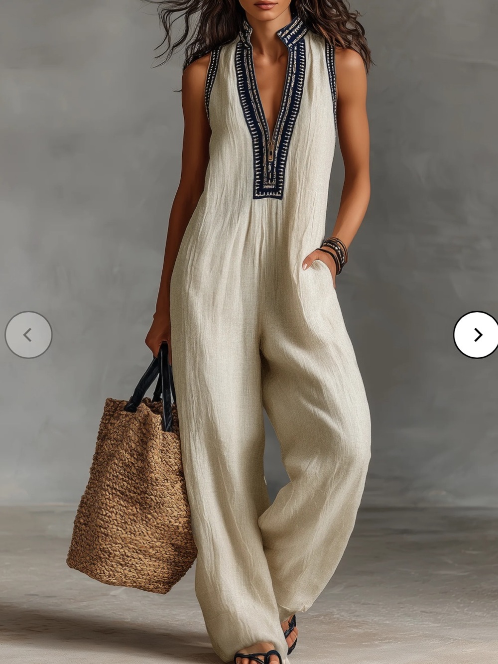 Modesees NEW Women’s Minimalist Linen Blend Sleeveless Jumpsuit with Zipper S